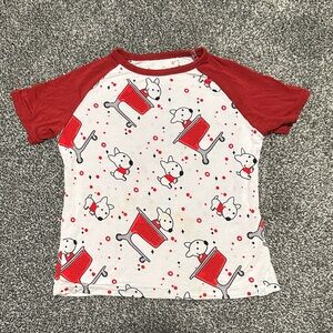 Red and White Kids Shirt with Cartoon Print